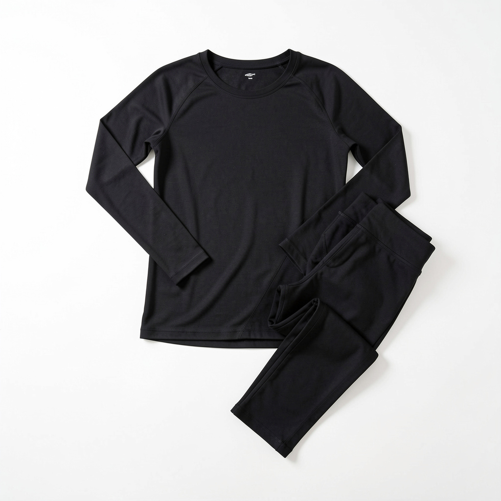 Black long-sleeve shirt and pants set on a white background